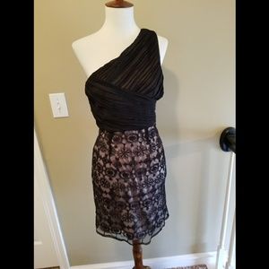 One Shoulder Black & Nude Dress
